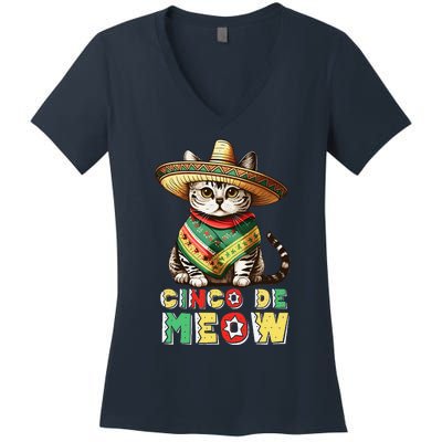 Cinco De Mayo Funny Mexican Cat Sombrero Poncho Women's V-Neck T-Shirt