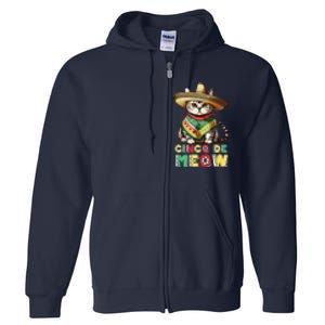 Cinco De Mayo Funny Mexican Cat Sombrero Poncho Full Zip Hoodie