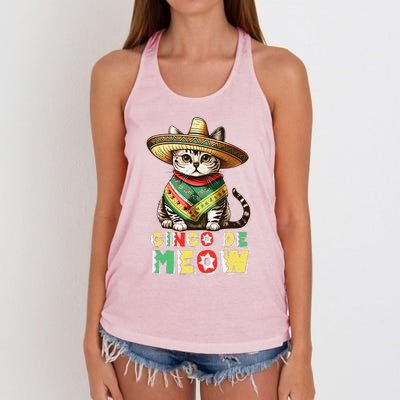 Cinco De Mayo Funny Mexican Cat Sombrero Poncho Women's Knotted Racerback Tank