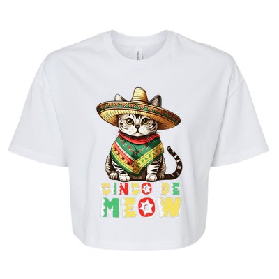 Cinco De Mayo Funny Mexican Cat Sombrero Poncho Bella+Canvas Jersey Crop Tee