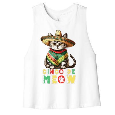 Cinco De Mayo Funny Mexican Cat Sombrero Poncho Women's Racerback Cropped Tank