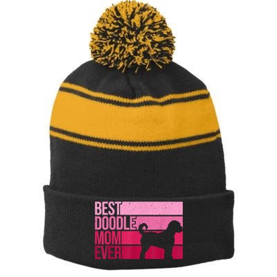 Cool Doodle Mom Art Women Aussiedoodle Goldendoodle Dog Stripe Pom Pom Beanie