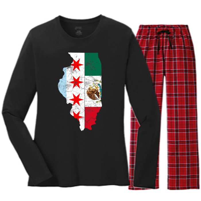 Cinco De Mayo Chicago Mexican Flag Women Gift Women's Long Sleeve Flannel Pajama Set 