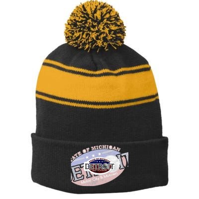 Cool Detroit Motor City Motown Logo Stripe Pom Pom Beanie