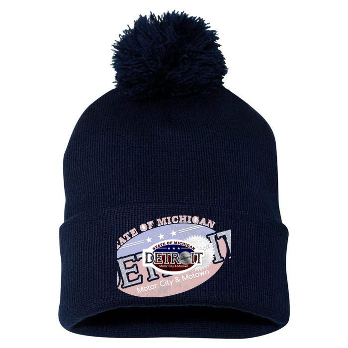 Cool Detroit Motor City Motown Logo Pom Pom 12in Knit Beanie