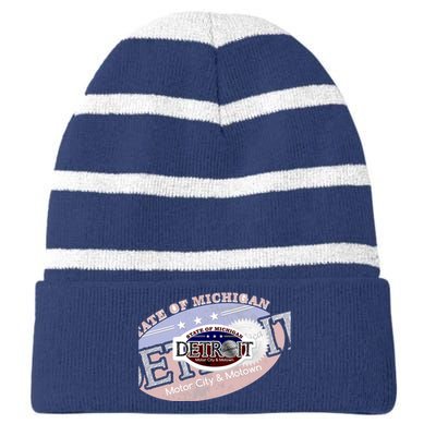 Cool Detroit Motor City Motown Logo Striped Beanie with Solid Band