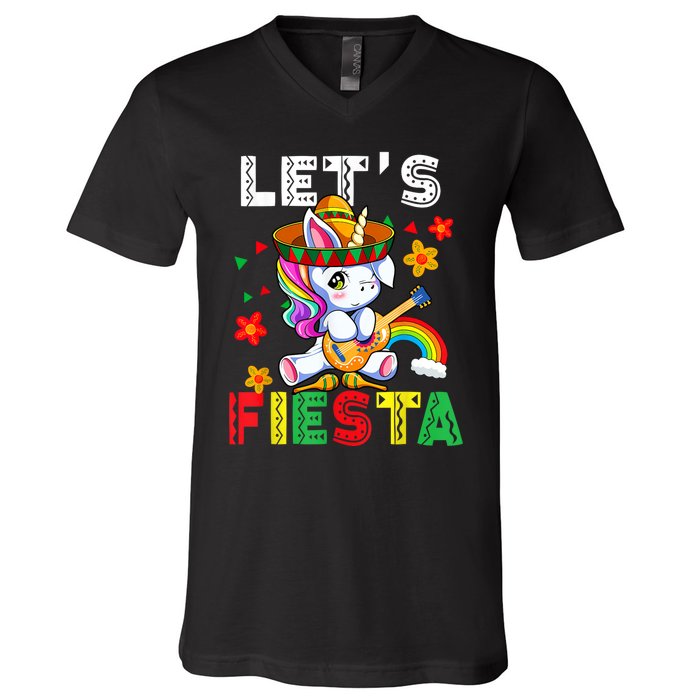 Cinco De Mayo Party Lets Fiesta Dancing Mexican Unicorn V-Neck T-Shirt