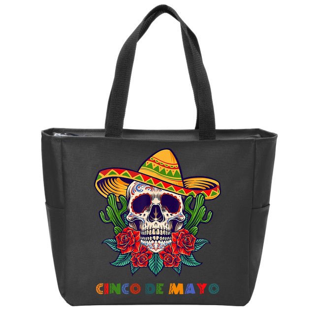 Cinco De Mayo Skull Floral Celebration Zip Tote Bag