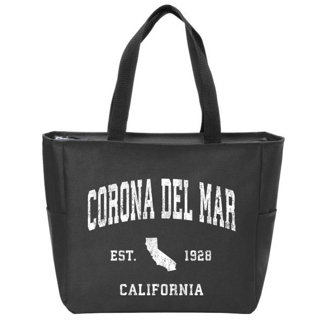 Corona Del Mar California Ca Vintage Established Athletic Zip Tote Bag