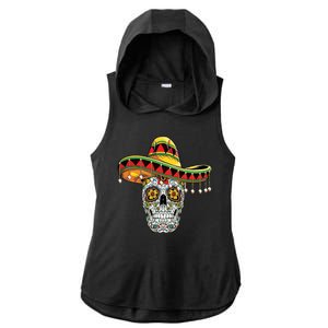 Cinco De Mayo Fiesta Skull Ladies PosiCharge Tri-Blend Wicking Draft Hoodie Tank