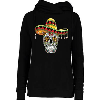 Cinco De Mayo Fiesta Skull Womens Funnel Neck Pullover Hood