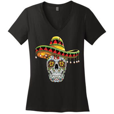 Cinco De Mayo Fiesta Skull Women's V-Neck T-Shirt
