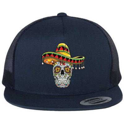 Cinco De Mayo Fiesta Skull Flat Bill Trucker Hat