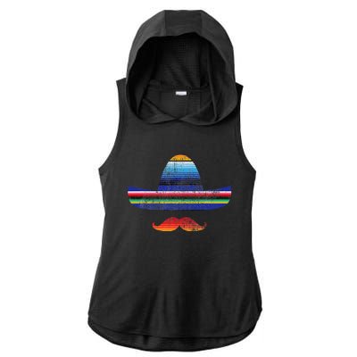 Cinco De Mayo Serape Blanket Inspired Sombrero Mustache Ladies PosiCharge Tri-Blend Wicking Draft Hoodie Tank