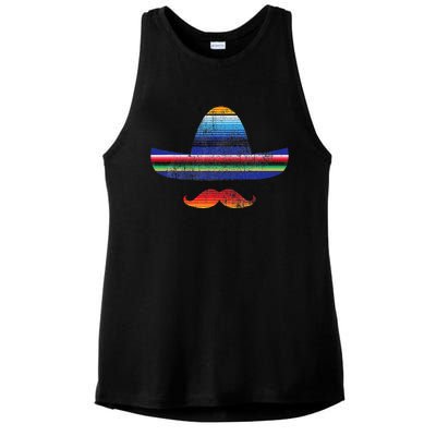 Cinco De Mayo Serape Blanket Inspired Sombrero Mustache Ladies PosiCharge Tri-Blend Wicking Tank