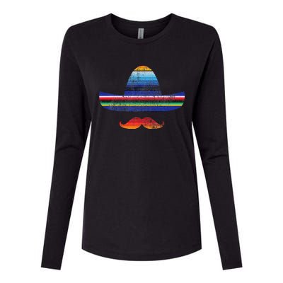 Cinco De Mayo Serape Blanket Inspired Sombrero Mustache Womens Cotton Relaxed Long Sleeve T-Shirt