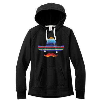 Cinco De Mayo Serape Blanket Inspired Sombrero Mustache Women's Fleece Hoodie