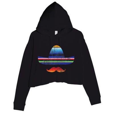 Cinco De Mayo Serape Blanket Inspired Sombrero Mustache Crop Fleece Hoodie