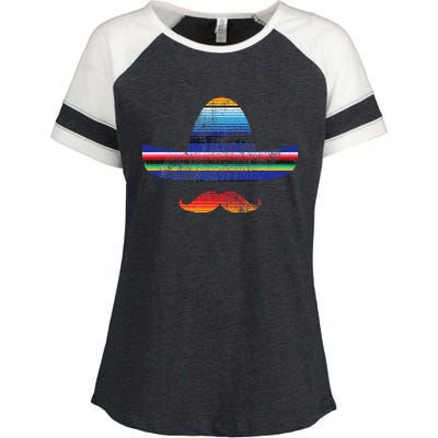 Cinco De Mayo Serape Blanket Inspired Sombrero Mustache Enza Ladies Jersey Colorblock Tee