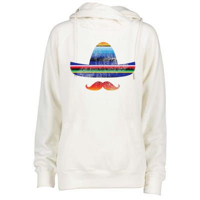 Cinco De Mayo Serape Blanket Inspired Sombrero Mustache Womens Funnel Neck Pullover Hood