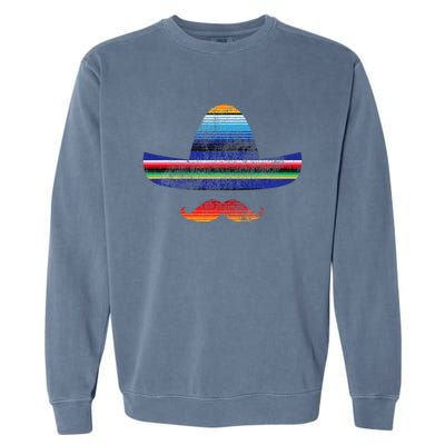 Cinco De Mayo Serape Blanket Inspired Sombrero Mustache Garment-Dyed Sweatshirt