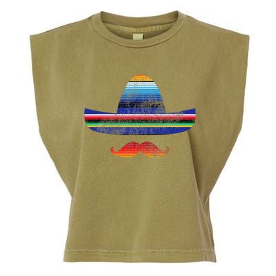 Cinco De Mayo Serape Blanket Inspired Sombrero Mustache Garment-Dyed Women's Muscle Tee