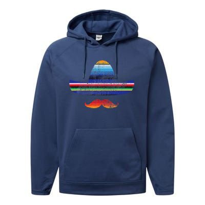 Cinco De Mayo Serape Blanket Inspired Sombrero Mustache Performance Fleece Hoodie