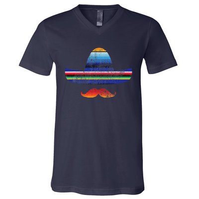 Cinco De Mayo Serape Blanket Inspired Sombrero Mustache V-Neck T-Shirt