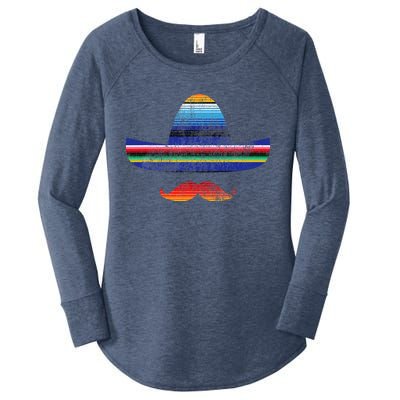 Cinco De Mayo Serape Blanket Inspired Sombrero Mustache Women's Perfect Tri Tunic Long Sleeve Shirt