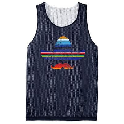 Cinco De Mayo Serape Blanket Inspired Sombrero Mustache Mesh Reversible Basketball Jersey Tank