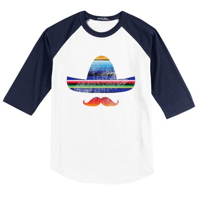 Cinco De Mayo Serape Blanket Inspired Sombrero Mustache Baseball Sleeve Shirt