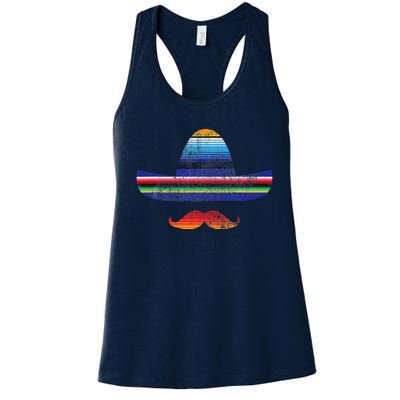 Cinco De Mayo Serape Blanket Inspired Sombrero Mustache Women's Racerback Tank