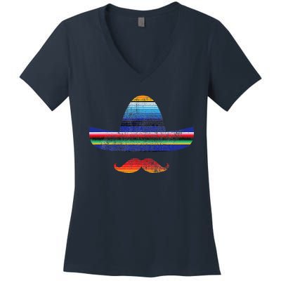 Cinco De Mayo Serape Blanket Inspired Sombrero Mustache Women's V-Neck T-Shirt