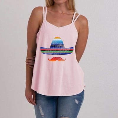 Cinco De Mayo Serape Blanket Inspired Sombrero Mustache Women's Strappy Tank