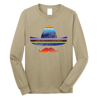 Cinco De Mayo Serape Blanket Inspired Sombrero Mustache Long Sleeve Shirt