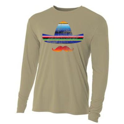 Cinco De Mayo Serape Blanket Inspired Sombrero Mustache Cooling Performance Long Sleeve Crew