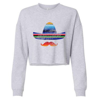 Cinco De Mayo Serape Blanket Inspired Sombrero Mustache Cropped Pullover Crew