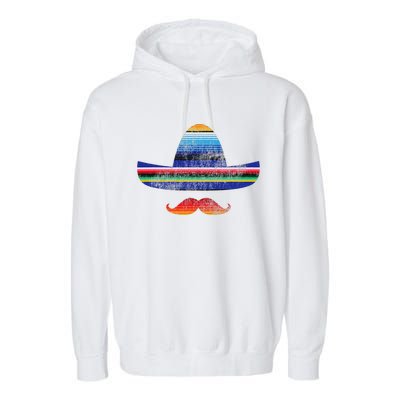 Cinco De Mayo Serape Blanket Inspired Sombrero Mustache Garment-Dyed Fleece Hoodie