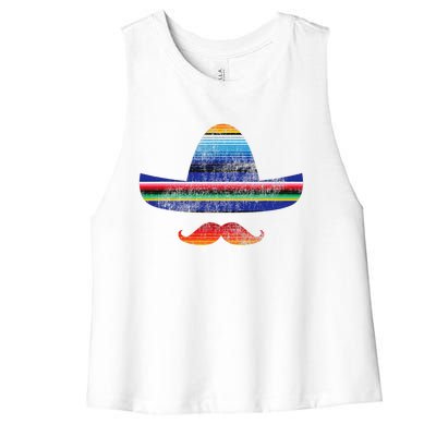 Cinco De Mayo Serape Blanket Inspired Sombrero Mustache Women's Racerback Cropped Tank