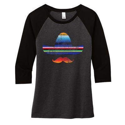 Cinco De Mayo Serape Blanket Inspired Sombrero Mustache Women's Tri-Blend 3/4-Sleeve Raglan Shirt