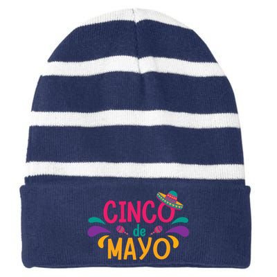 Cinco De Mayo Fiesta Mexican Party Striped Beanie with Solid Band