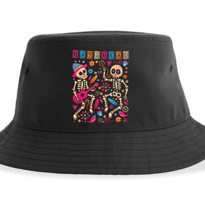 Colorful Dancing Mexican Skeletons Cute Day Of The Dead Sustainable Bucket Hat