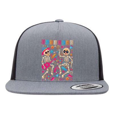 Colorful Dancing Mexican Skeletons Cute Day Of The Dead Flat Bill Trucker Hat