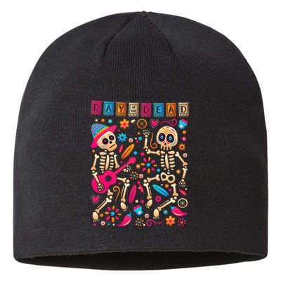 Colorful Dancing Mexican Skeletons Cute Day Of The Dead Sustainable Beanie