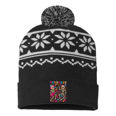 Colorful Dancing Mexican Skeletons Cute Day Of The Dead USA-Made Snowflake Beanie