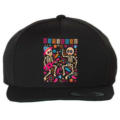 Colorful Dancing Mexican Skeletons Cute Day Of The Dead Wool Snapback Cap