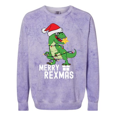 Christmas Dinosaur Merry Rexmas Tree Rex Christmas Gift Colorblast Crewneck Sweatshirt