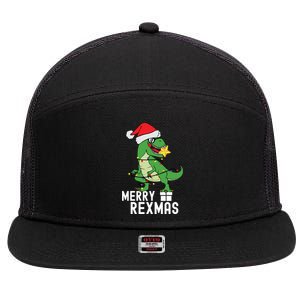 Christmas Dinosaur Merry Rexmas Tree Rex Christmas Gift 7 Panel Mesh Trucker Snapback Hat