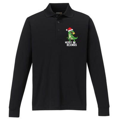 Christmas Dinosaur Merry Rexmas Tree Rex Christmas Gift Performance Long Sleeve Polo