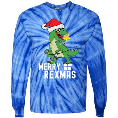 Christmas Dinosaur Merry Rexmas Tree Rex Christmas Gift Tie-Dye Long Sleeve Shirt